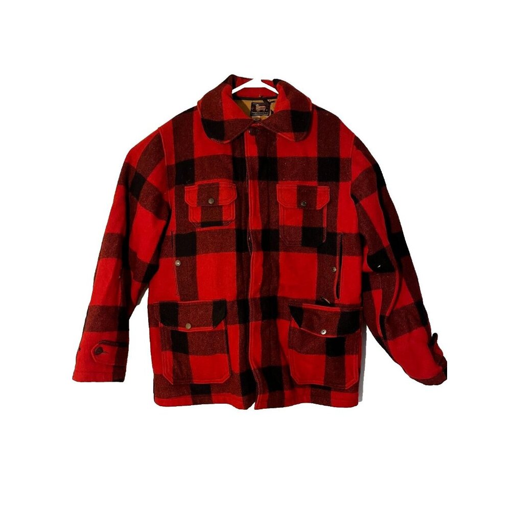VTG Woolrich Men's 40s 50s Red Wool Plaid Mackinaw Jacket Sz 44